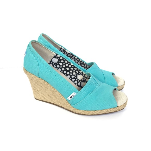 Toms Shoes - Toms Turquoise Calypso Peep Toe Espadrille 6.5